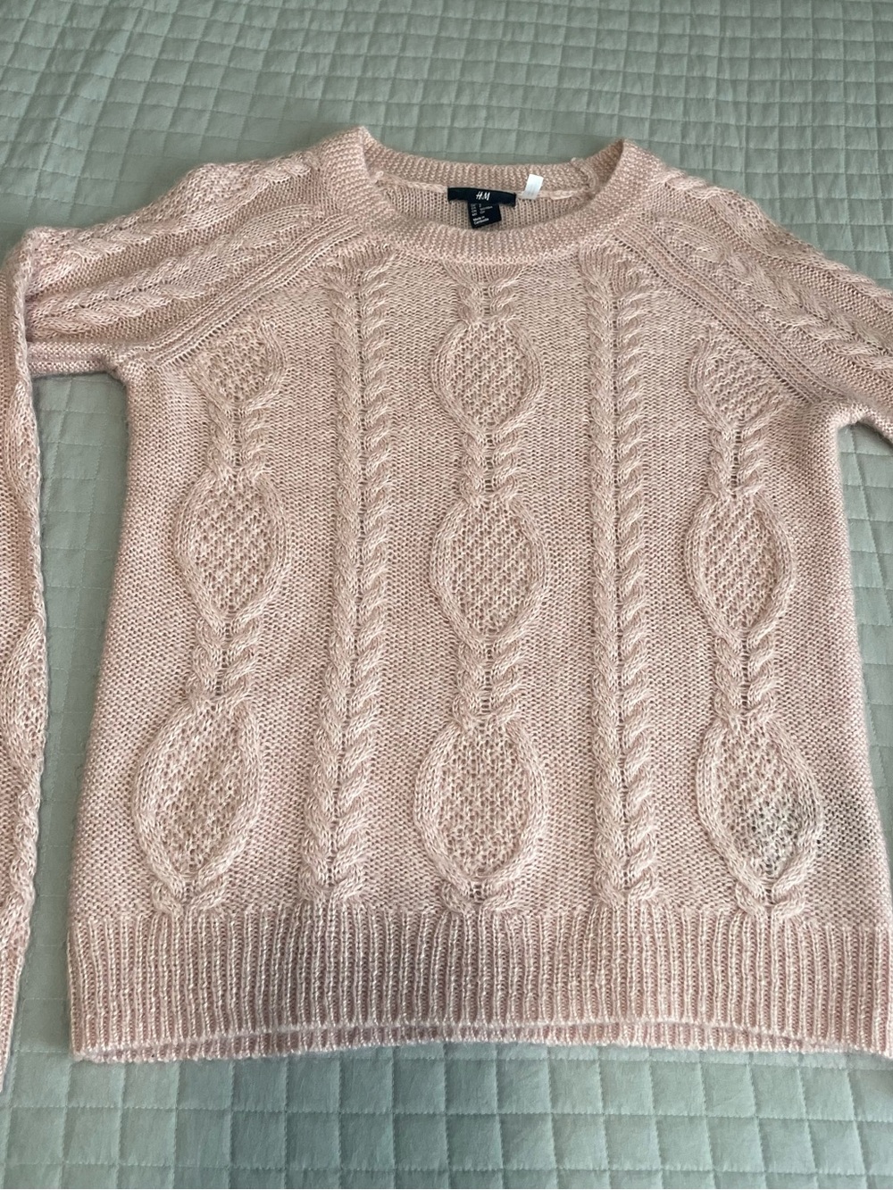 H&M Pale Pink Mohair Blend Cable Knit Sweater - Size S - Picture 2 of 10
